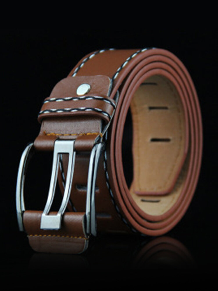 95-115cm Men's PU Solid Color Square Head Alloy Pin Buckle Business Belt