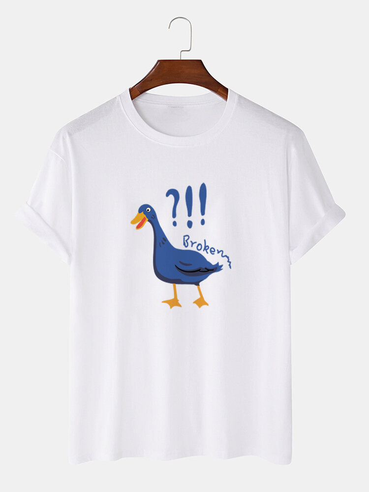 Camisetas de algodón de manga corta con estampado de pato de dibujos animados para hombre Cuello