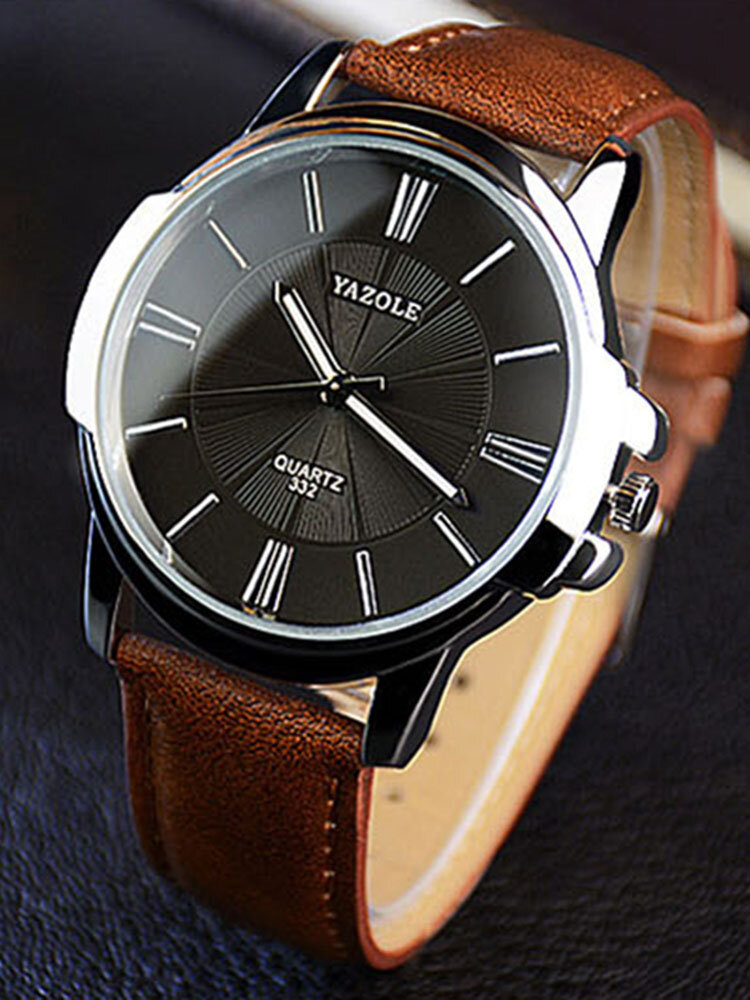 6 Colors Faux Leather Men Business Casual Normal Quartz Watches