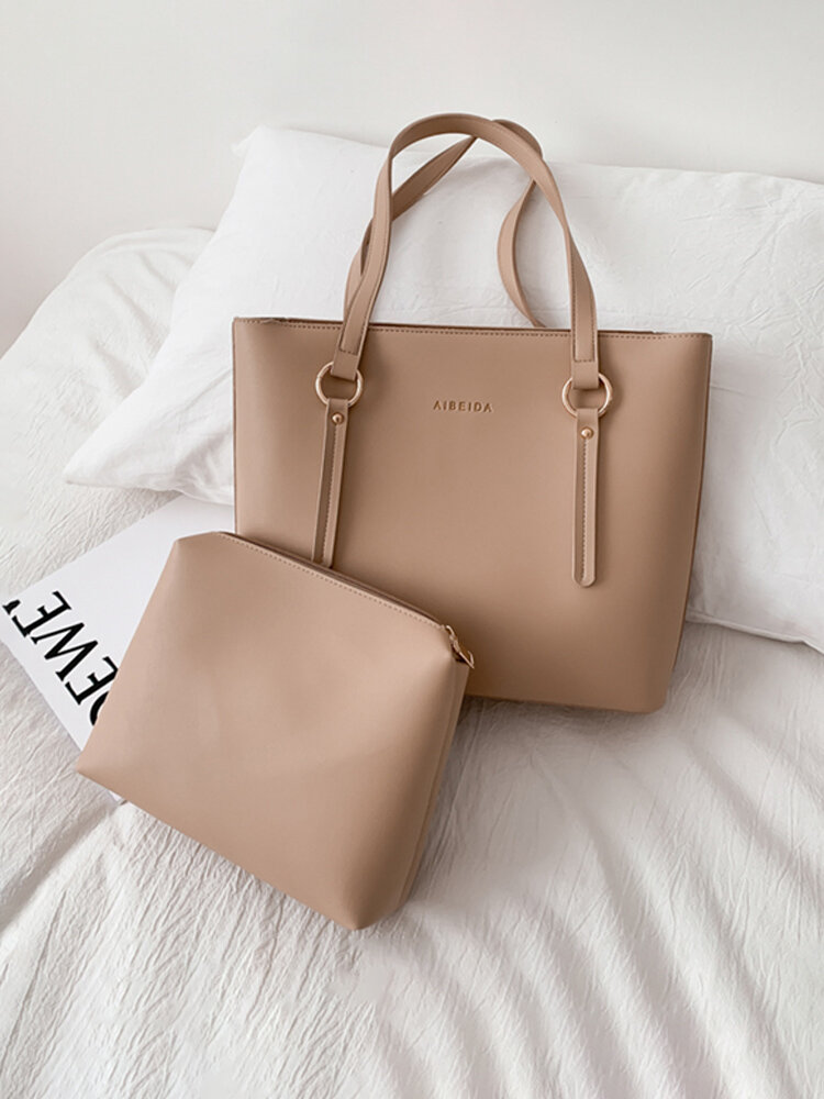 Women Artificial Leather Elegant Large Size Bag Set Handbag Brief Fashion Working Tote Bag