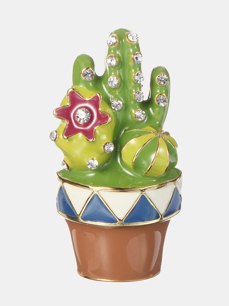 Ciondolo in oro 18 carati di lusso per catena Spille di cactus in ceramica Spille con strass Regalo per le donne 