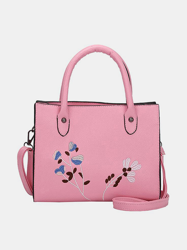 Women Embroidery Tote Handbag Leisure PU Leather Crossbody Bag
