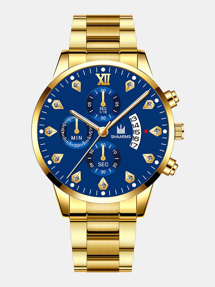 13 Colors Men Business Watch Inlaid Diamond Decorated Pointer Calendar Quartz Watch
