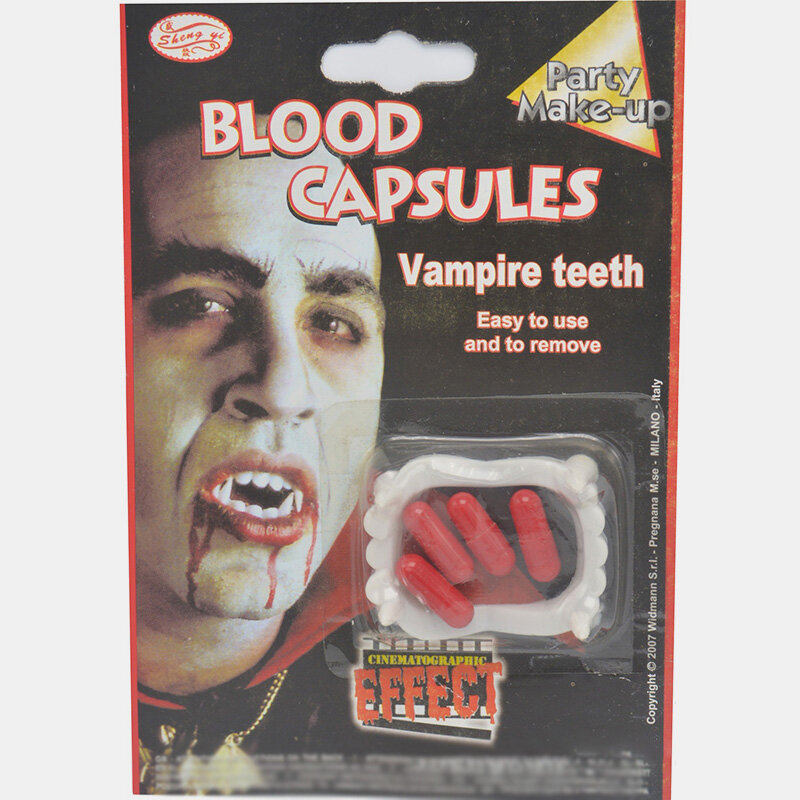 

2 Pcs Halloween Dentures Set Plastic Blood Pills Dentures Zombie Vampire Dress Up Props