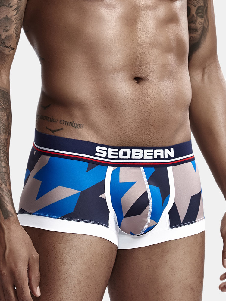 Men Funny Geometric Print Boxer Briefs Sexy Seamless Colorful Underwear