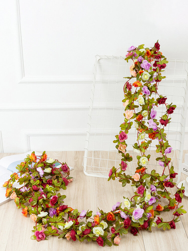 1PC 2.5m Artificial Flower Garland Ivy Autumn Small Peony Flowers Fake Simulation Plant Autumn Leaves Vine Home Wall Garden Wedding Arch Decor