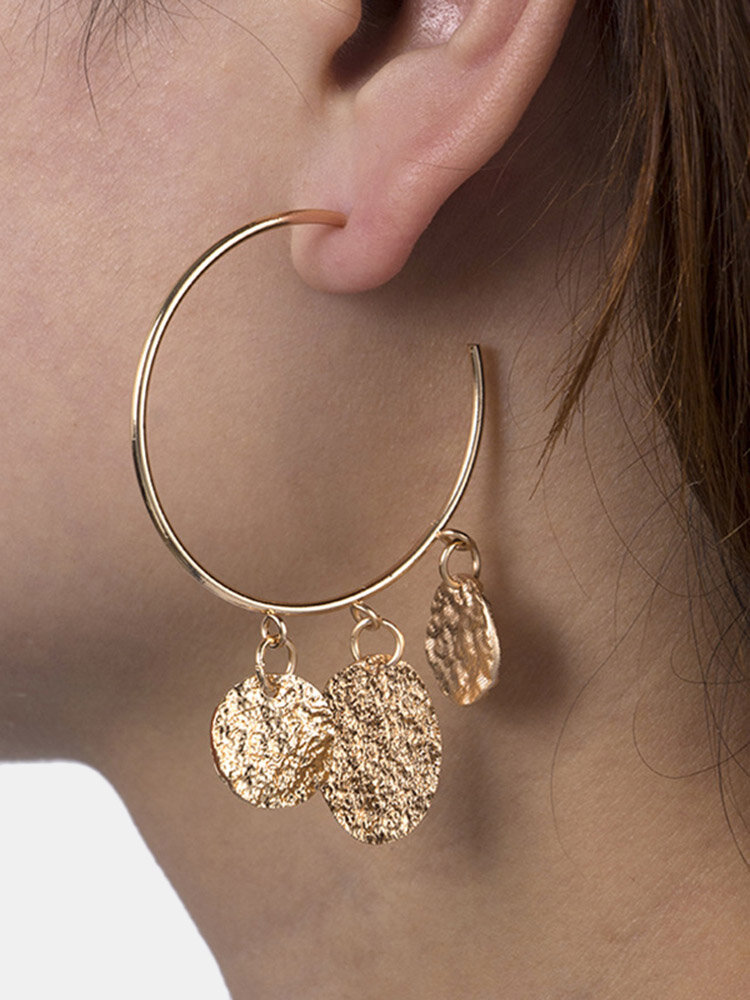 Boucles d'oreilles cercle à la mode en métal rond paillettes pendentif alliage oreille goutte géométrique boucles d'oreilles exagérées 