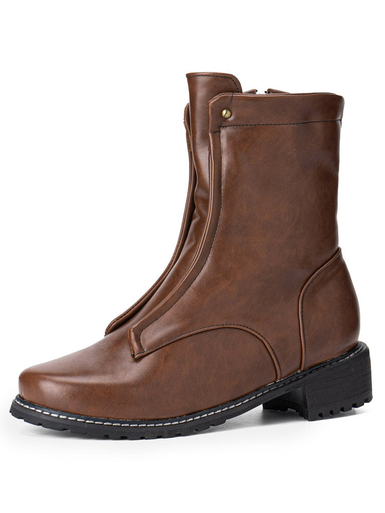 Men Vintage Comfort Square Toe Mid-calf Western Boots