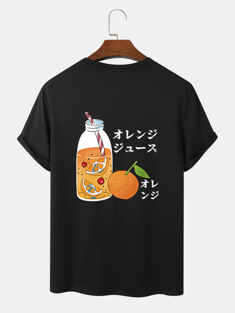 Mens Fruit Drinks Japanese Back Print Short Sleeve T-Shirts
