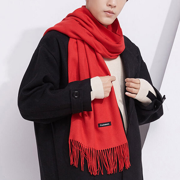 

Women Men Vintage Warm Cashmere Blend Scarf With Tassel Winter Soft Shawls Solid Scarves, Black;grey;red;pink