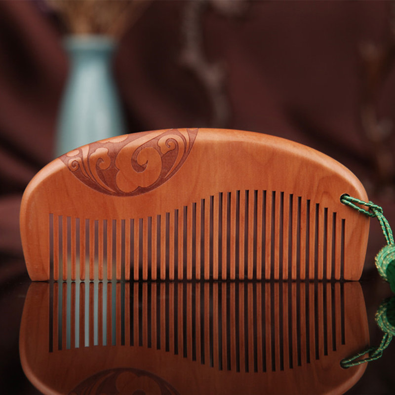 Wooden Comb Double-sided Carving Peach Wood Comb Tassel Nanmu Mahogany Massage Hair Scalp Hair Care