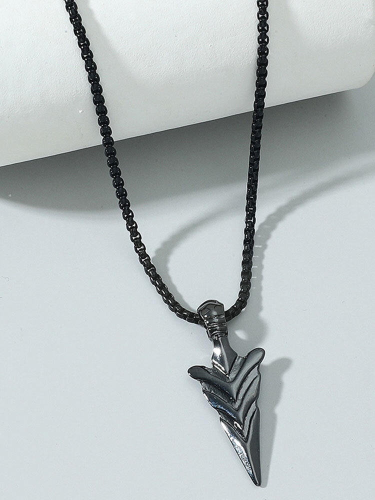 Trendy Personality Retro Triangle Arrowhead Stainless Steel Long Pendants Necklaces
