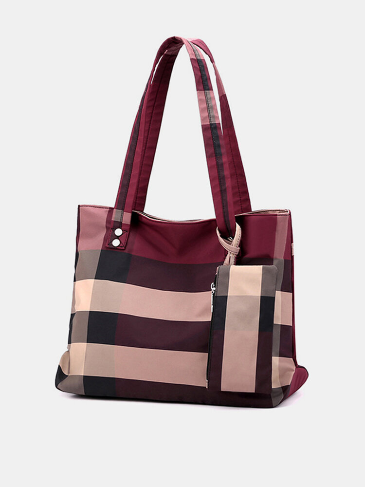

Women 2 PCS Large Capacity Lattice Handbag Shoulder Bag Tote, Gray
