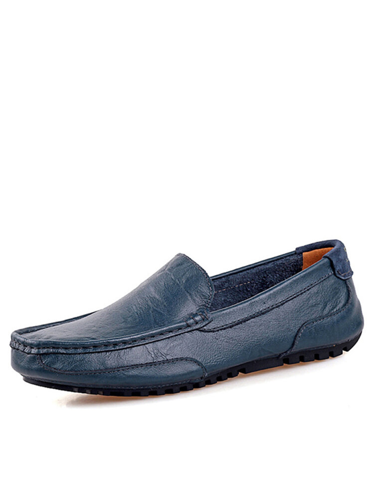Men Leather Pure Color Lazy Slip On Flat Driving Loafers
