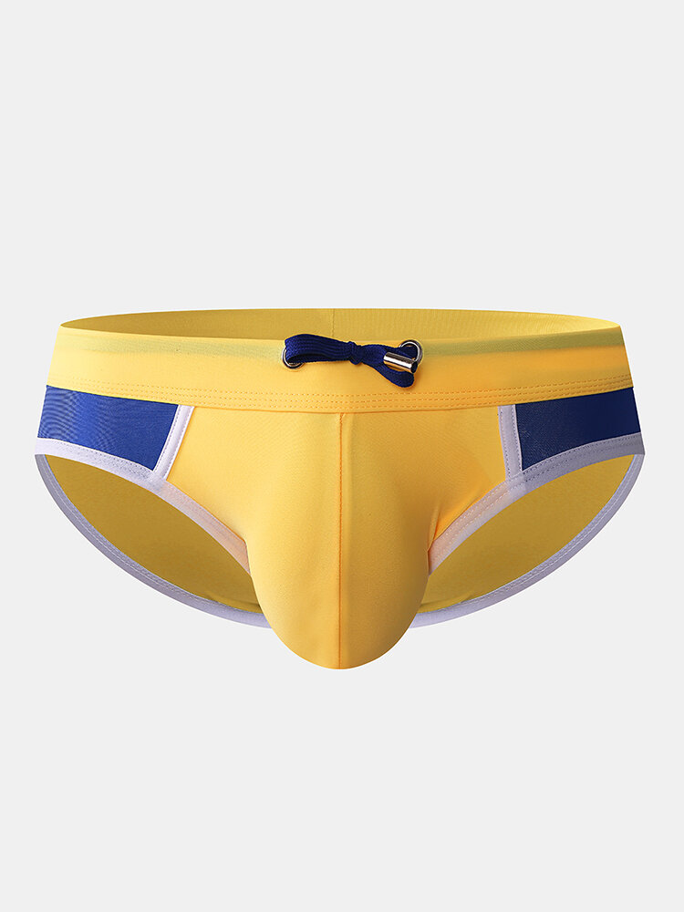 

Men Colorblock Quick Dry Pouch Swimwear Drawstring Swim Briefs, Yellow