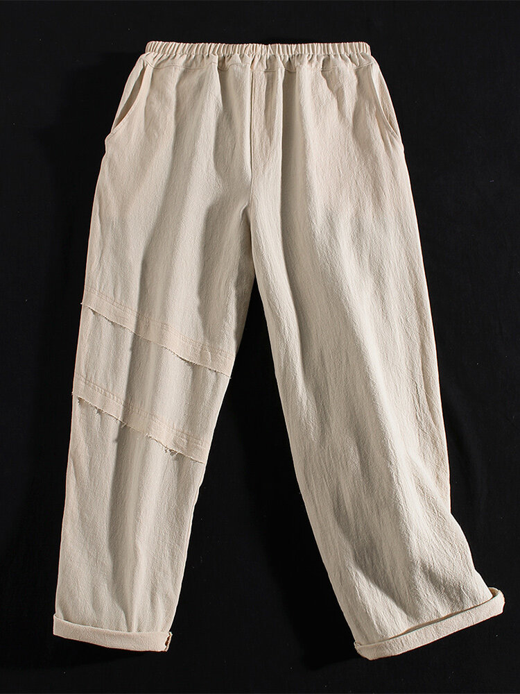 Vintage Patch Elastic Waist Cotton Plus Size Pants