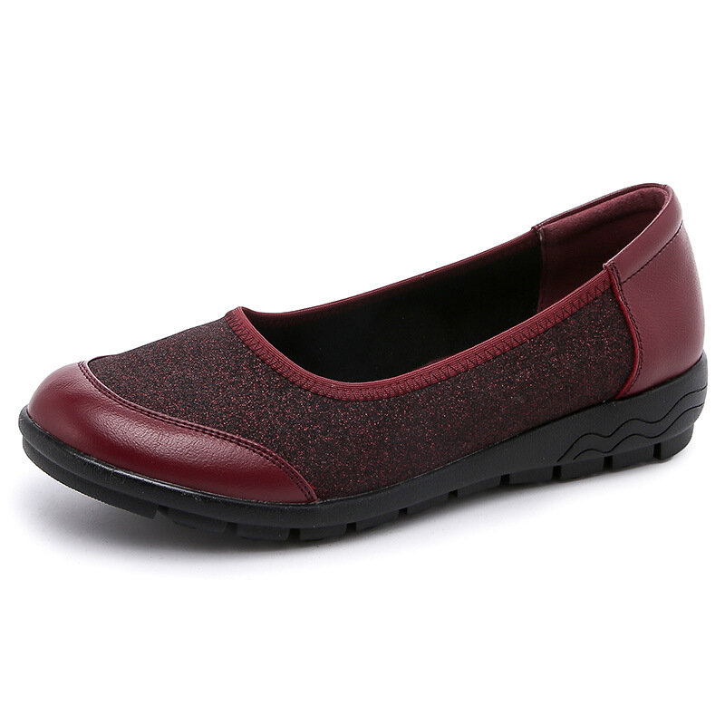Women Splicing Leather Slip On Soft Sole Flat Casual Loafers