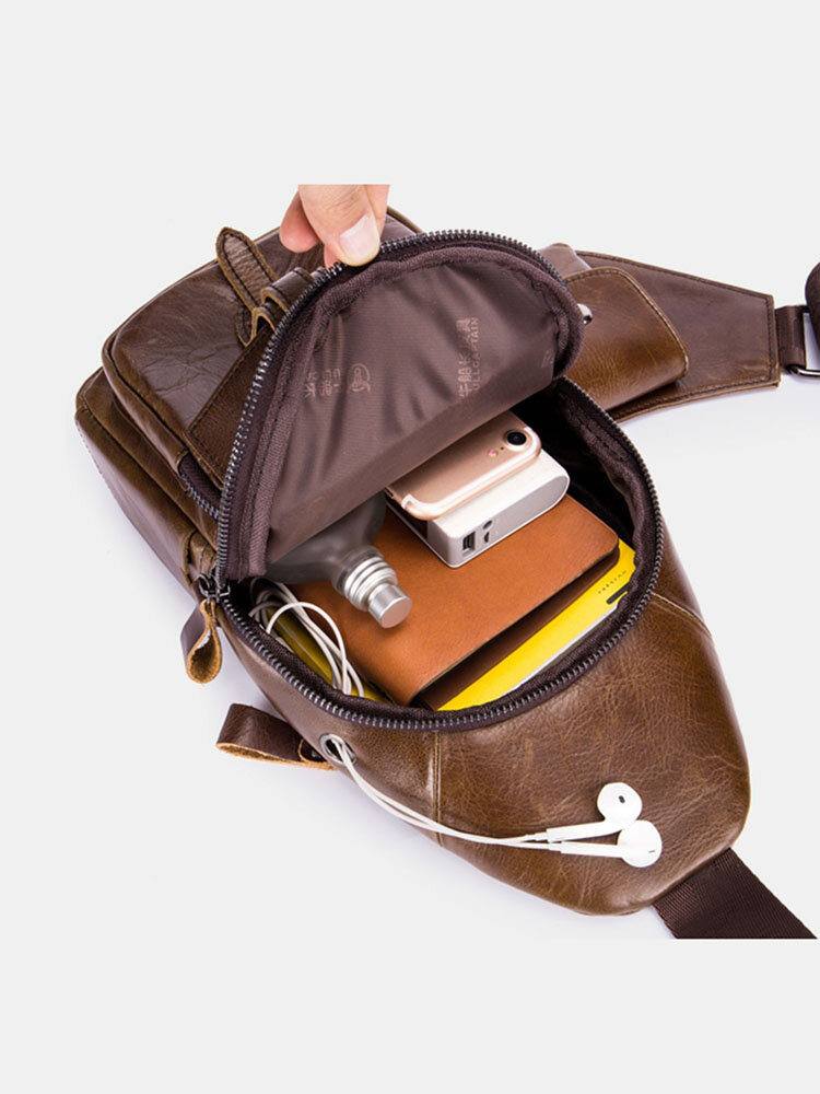 Ekphero Vintage Genuine Leather Large Capacity Travel Chest Bag Crossbody Bag For Men