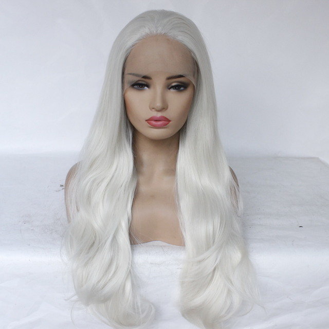

Middle Score White Long Curly Hair Micro-volume Chemical Fiber Hair Front Lace Wig, 22 inches;20 inches;18 inches;28 inches;16 inches;26 inches;14 inches;24 inches;12 inches