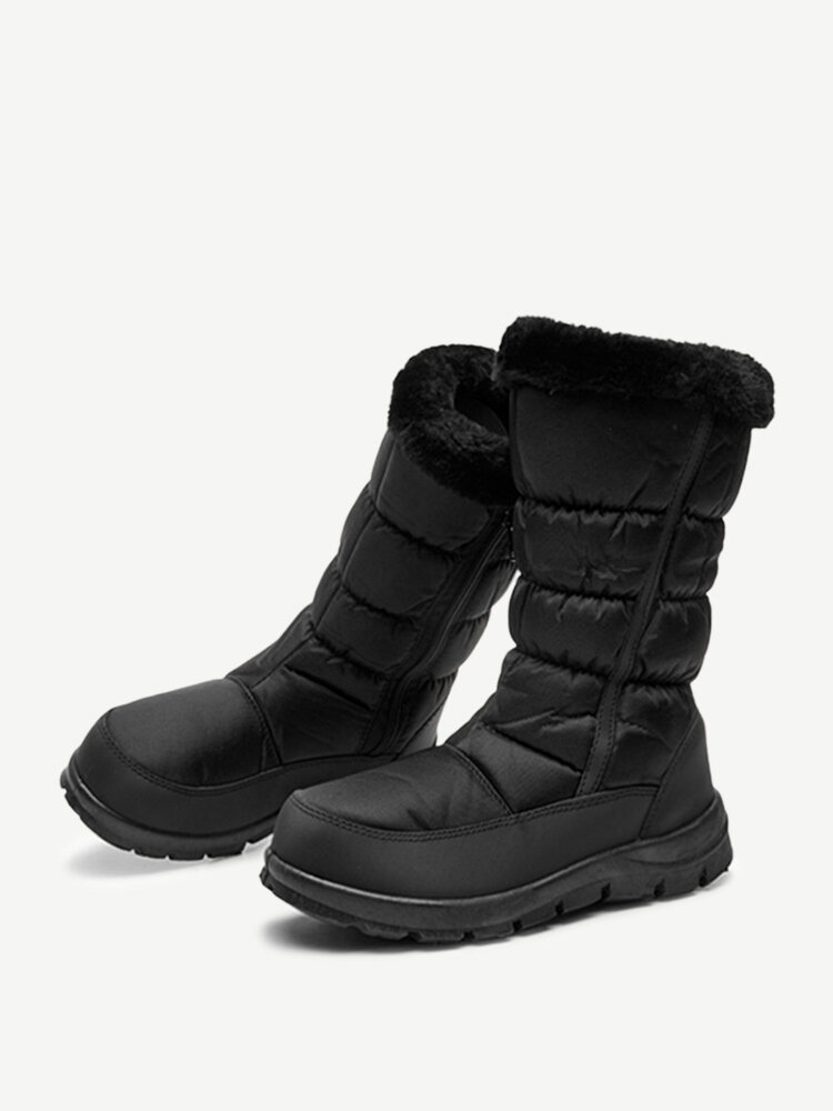 Women Winter Warm Plush Non Slip Black Mid Calf Boots