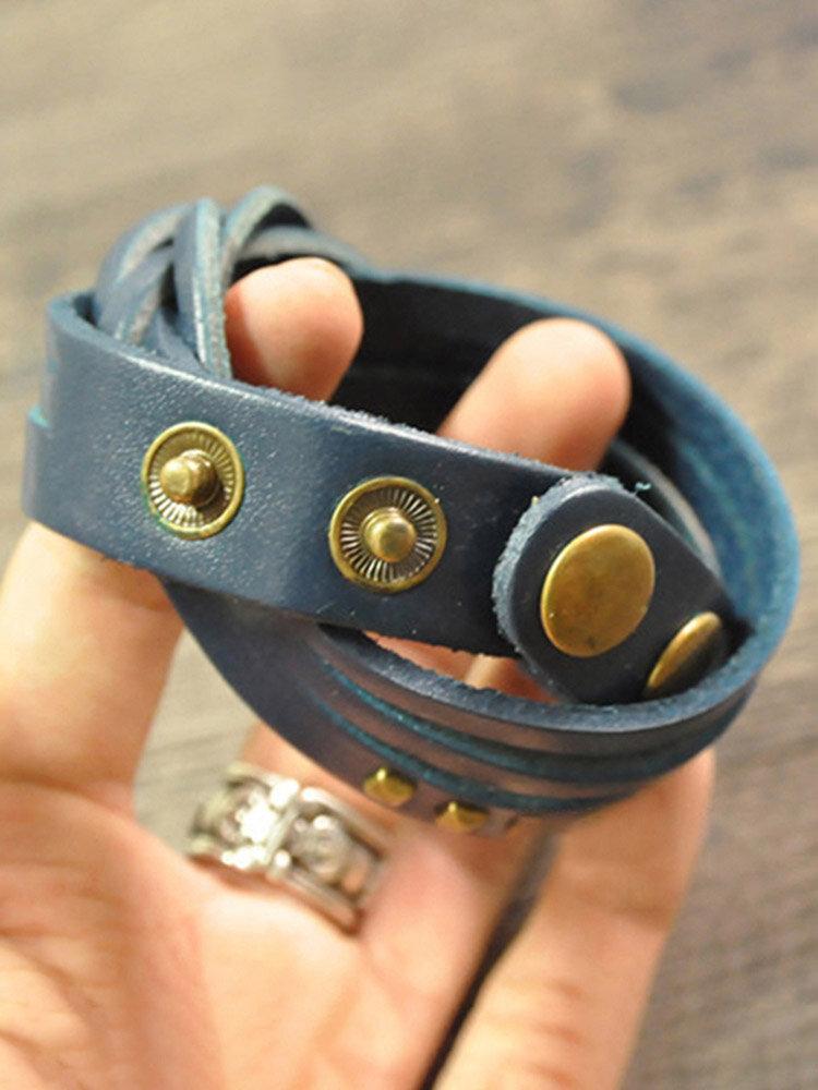 Fashion Vintage Pure Hand-Woven Leather Bracelets All-Match Temperament Men Women Multilayer Bracelets
