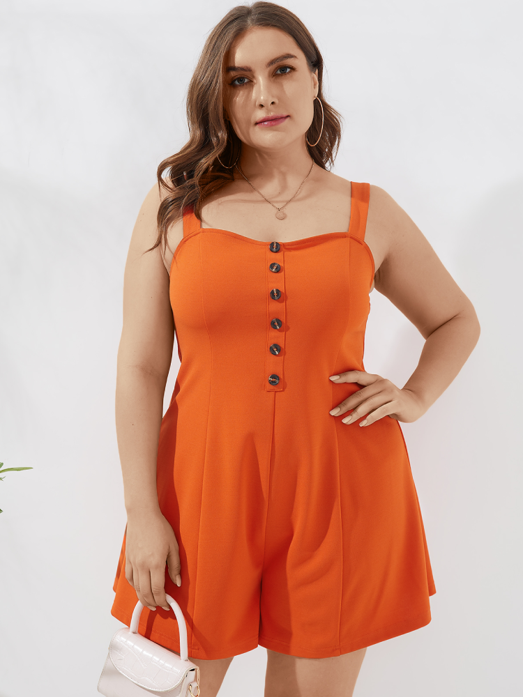 Solid Color Sleeveless Button Plus Size Shorts Jumpsuit for Women