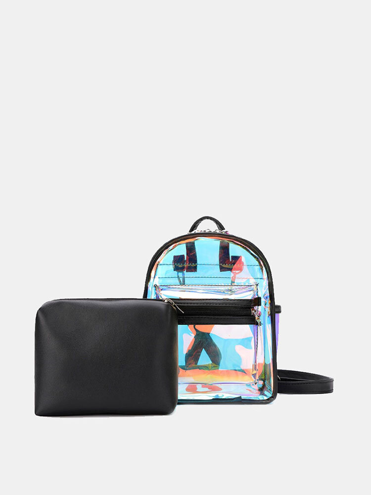 Women 2Pcs Transparent Jelly Multi-carry Mini Backpack Crossbody Bag Handbag