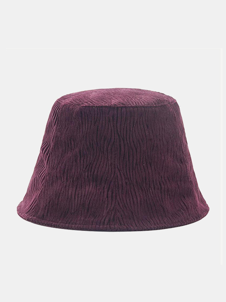 Unisex Velvet Solid Color Wave Pattern Striped All-match Warmth Bucket Hat