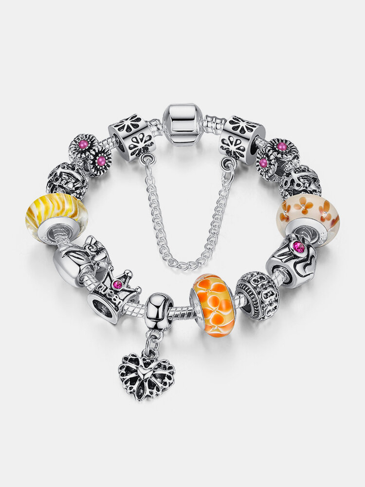 Sweet Rhinestones Tibetan Silver Heart Charming Chain Beads Bracelets 