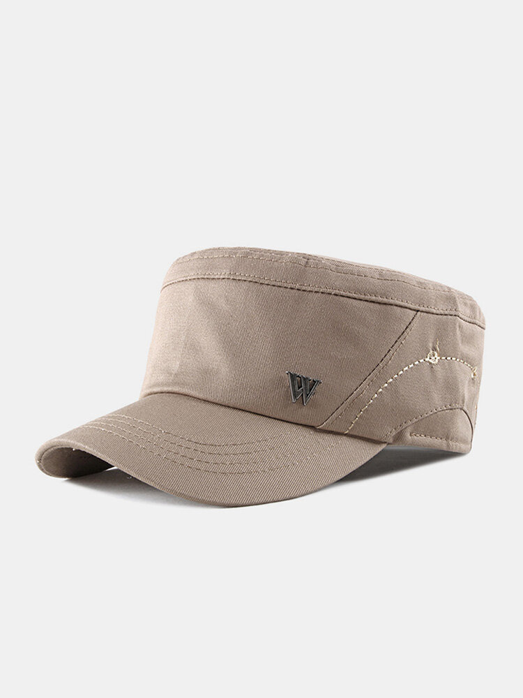 Men Cotton Solid Color W Metal Label Sutures Casual Sunscreen Military Cap Flat Cap
