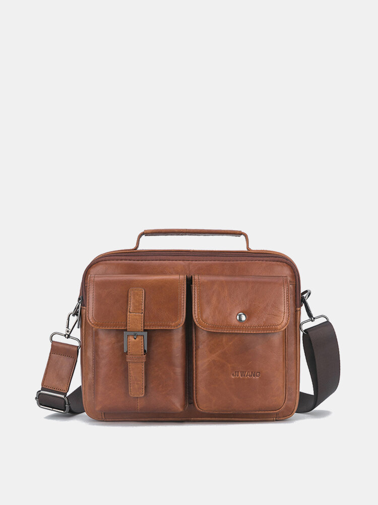 Men Genuine Leather Large Capacity Crossbody Bag Solid Casual Handbag