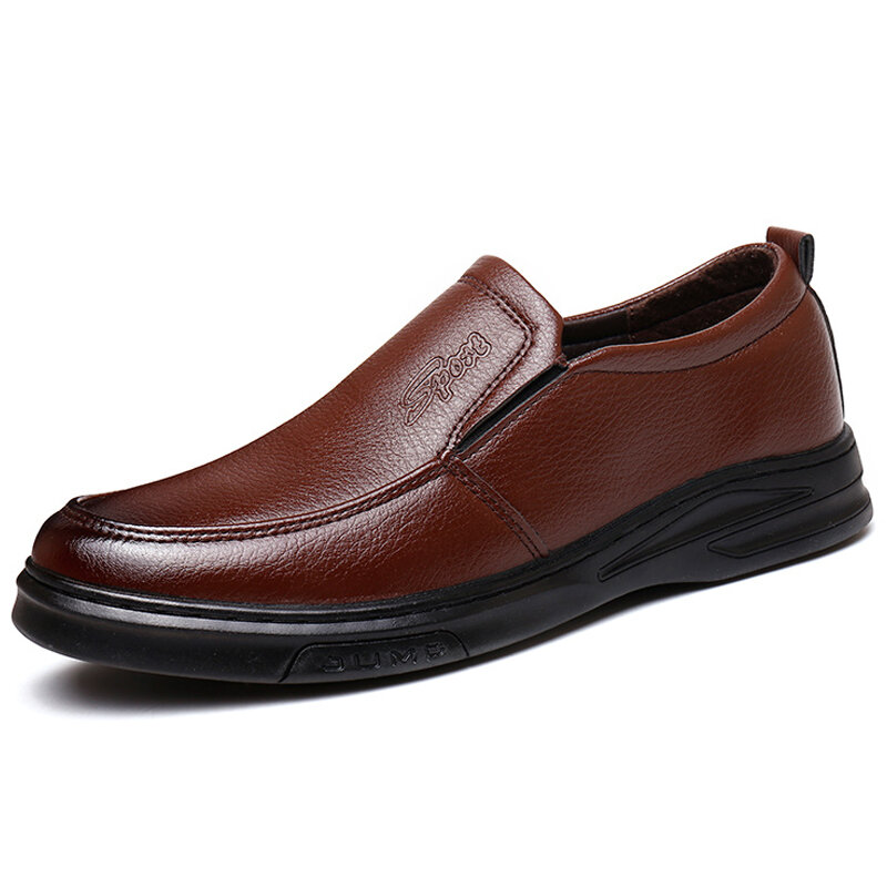 Men Pure Color Leather Non Slip Slip On Soft Casual Shoes