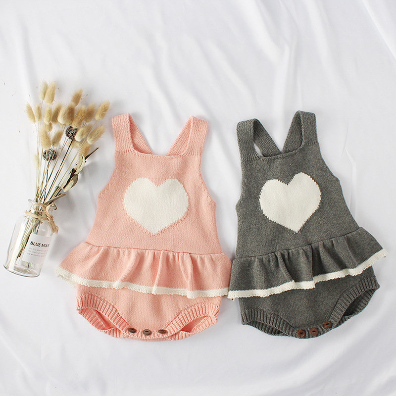 Heart Pattern Knitted Warm Baby Romper Vest Outerwear For 0-24M