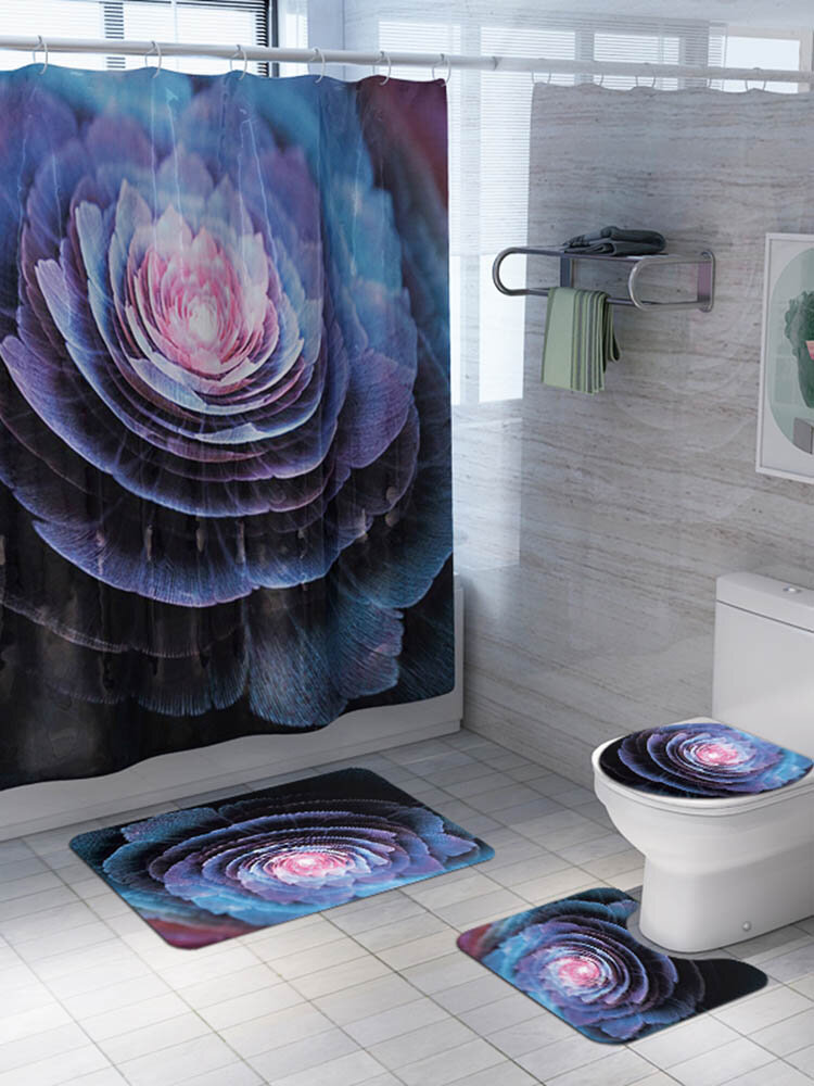 1.8M Flower Floral Printed Shower Curtain Bathroom Waterproof Bath Decor With 12 Hooks