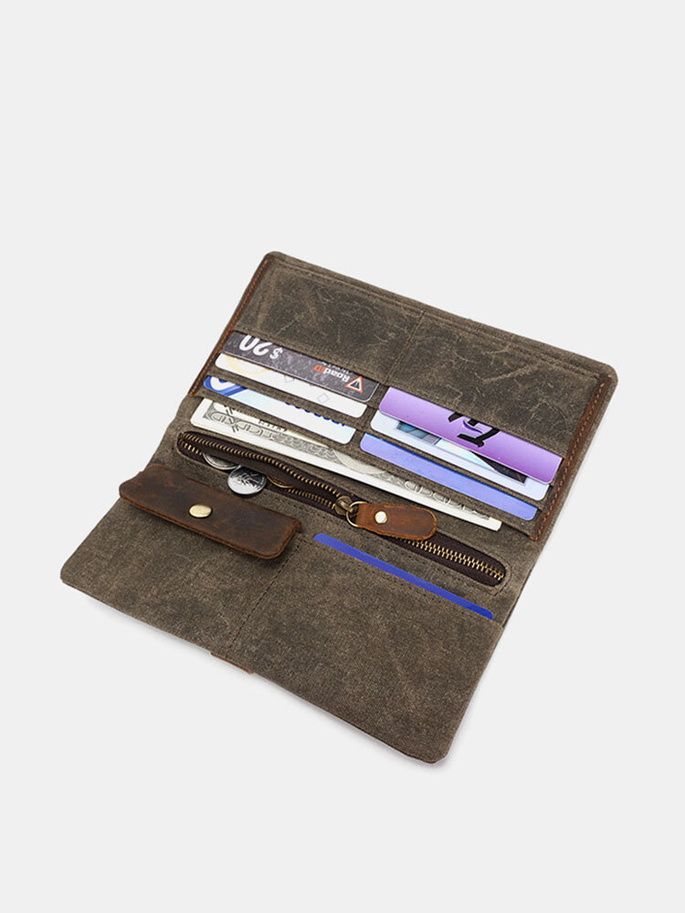 Canvas With Leather Wallet 6 Card Slots Vintage Casual Waterproof Clutch Bag Coin Bag For Men