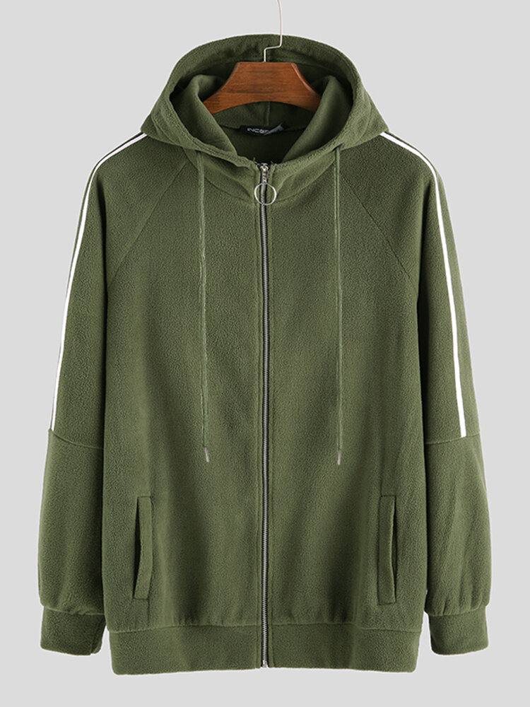 Mens Autumn Fashion Casual Solid Color Long Sleeve Zipper Hooded Jacket