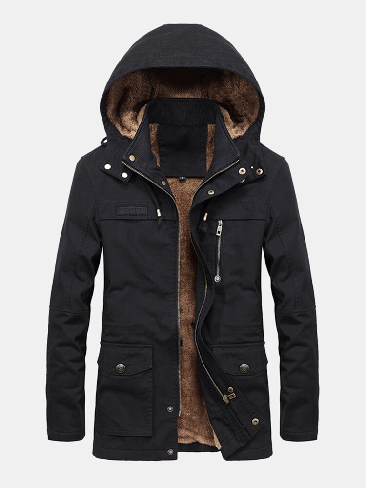 Plus Side Thicken Warm Multi Pockets Windproof Jacket for Men