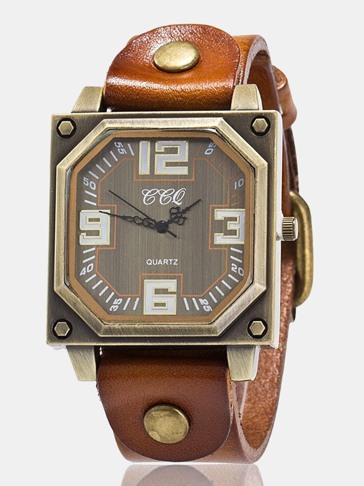 Vintage Square Dial Men Watch Adjustable Octagon Leather Quartz Watch