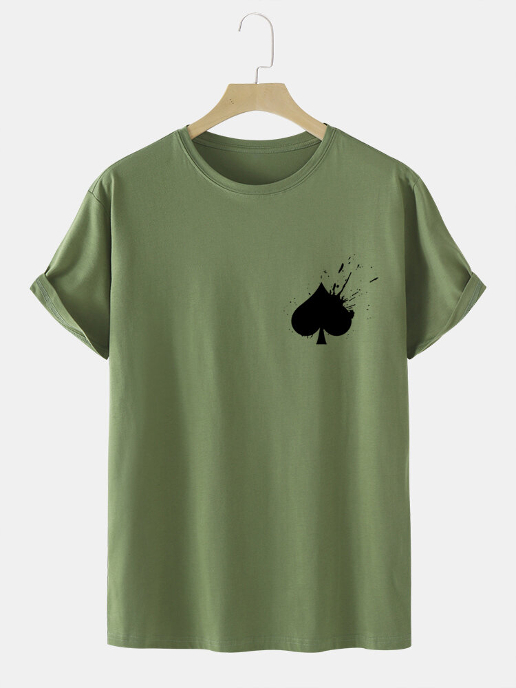 Mens Splatter Spades Poker Print 100% Cotton Casual Short Sleeve T-Shirts