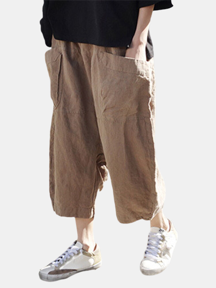 Elastic Waist Solid Color Harem Pants With Pocket