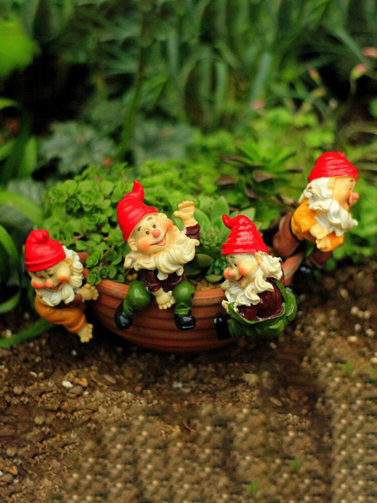 

1 PC Resin Cartoon Red Hat Gnome Dwarf Flower Pot Side Decoration Garden Ornament Decor