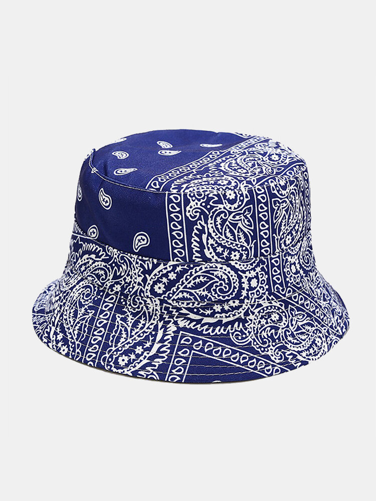 Unisex Cotton Print Summer Outdoor Sun Protection Sun Hat Double-sided Foldable Bucket Hat