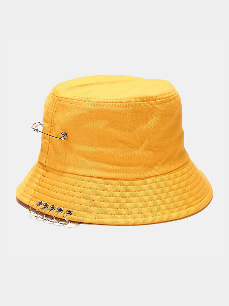 Unisex Foldable Pin Decor Cool Fashion Sunshade Bucket Hat Couple Hat
