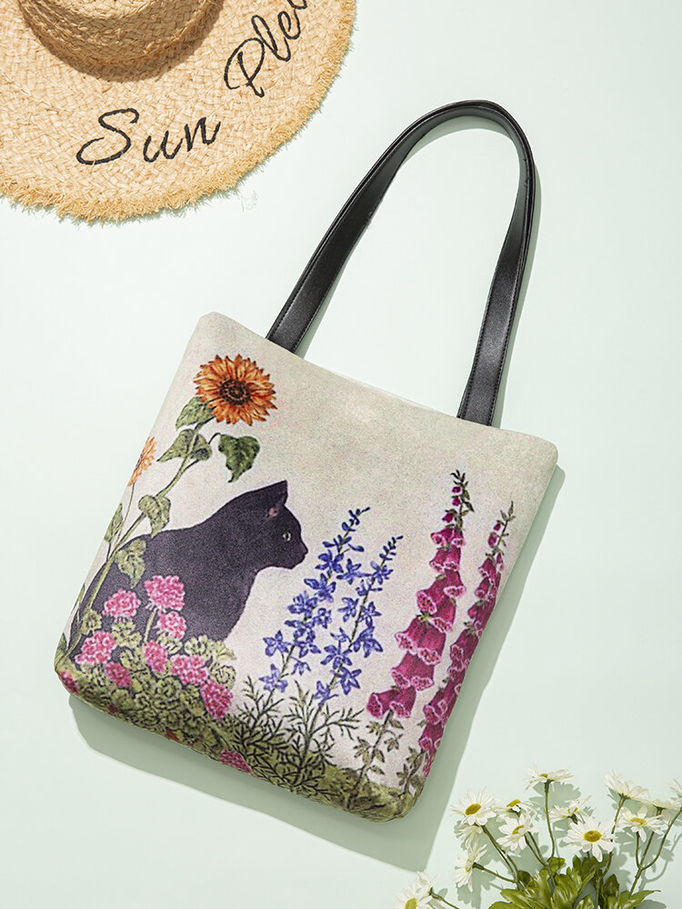 Women Cat lavender Pattern Print Shoulder Bag Handbag Tote