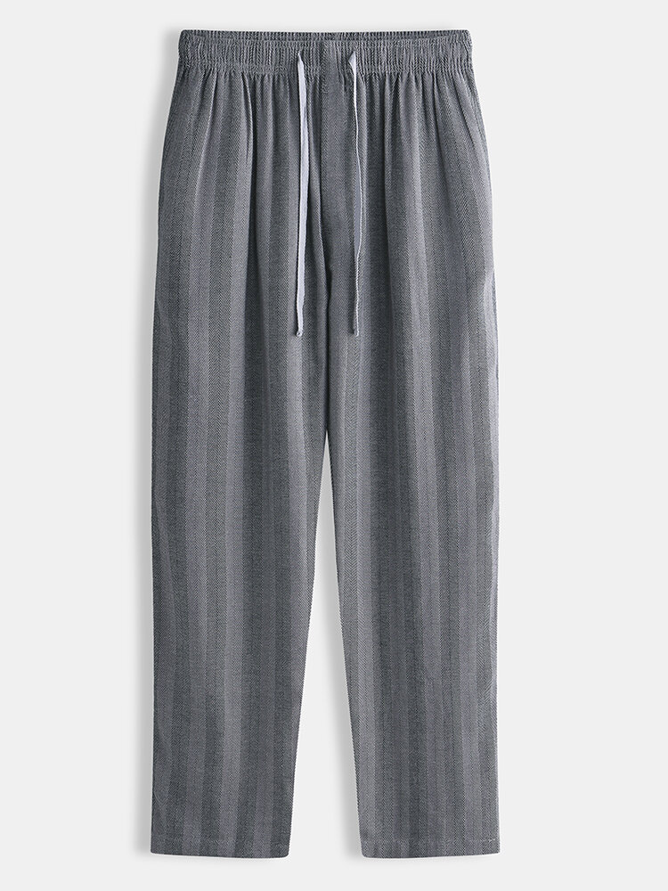Men Striped Pajamas Pants Drawstring Long Johns With Pockets