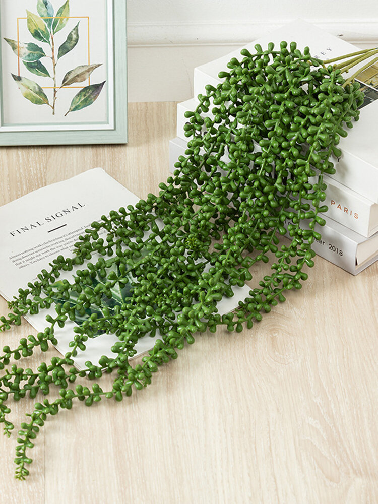 

1PC 77/62/50cm Three Branches Artificial Simulation Plant Succulent Beads Fake Wall Hanging Vine Rattan String of Pearls, Green