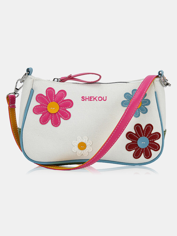 Flower Embroidered Fashion Decor Exquisite Hook Up Smooth Zipper Underarm Bag