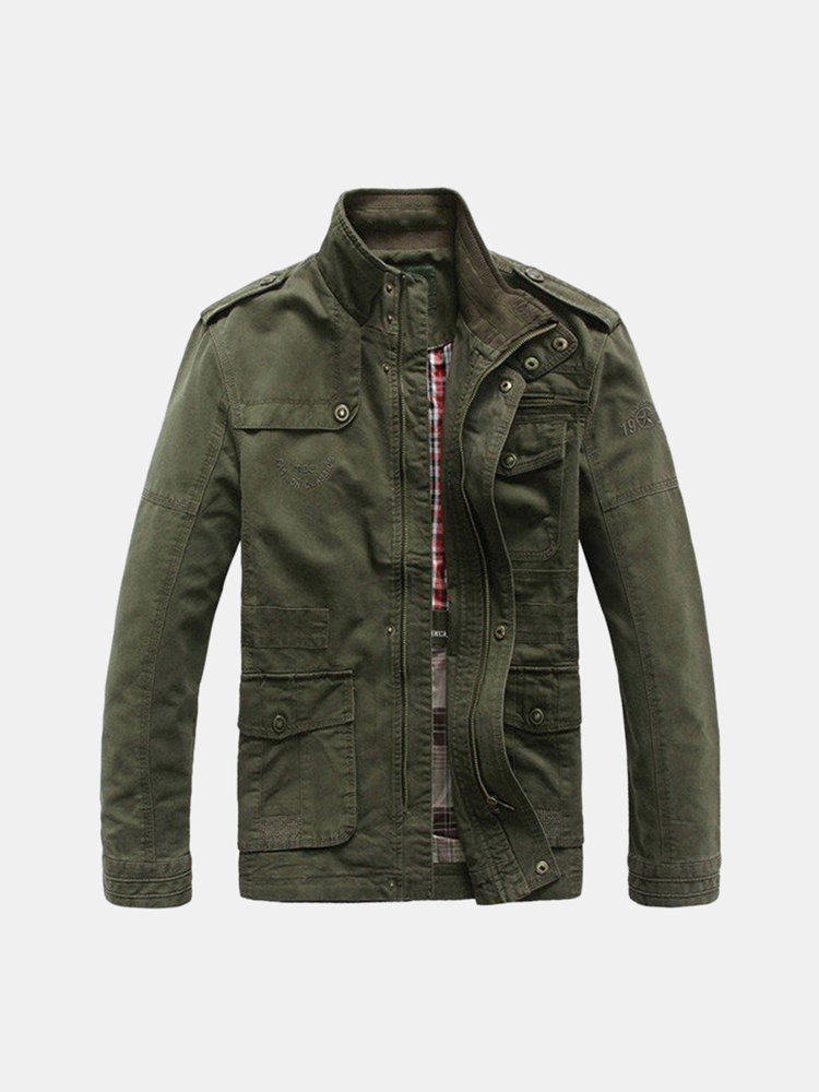 Plus Size Military Epaulets Outdoor Stand Collar Casual Cotton Jacket for Men