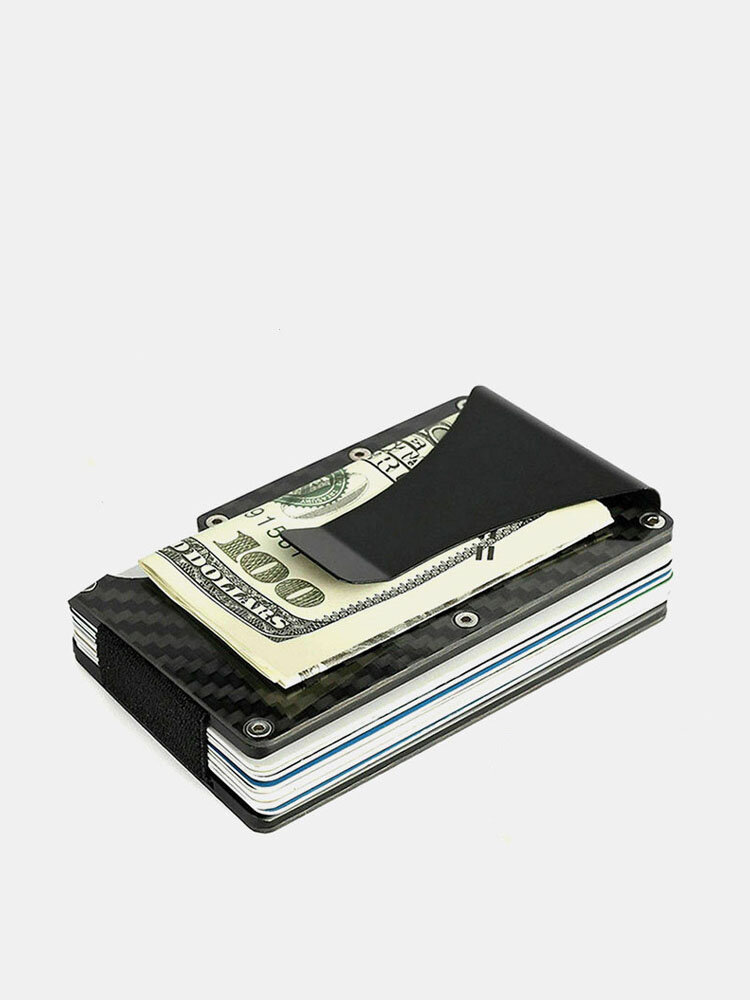 Men RFID Anti-theft Multifunction Card Case Carbon Fiber Metal Money Clip Wallet