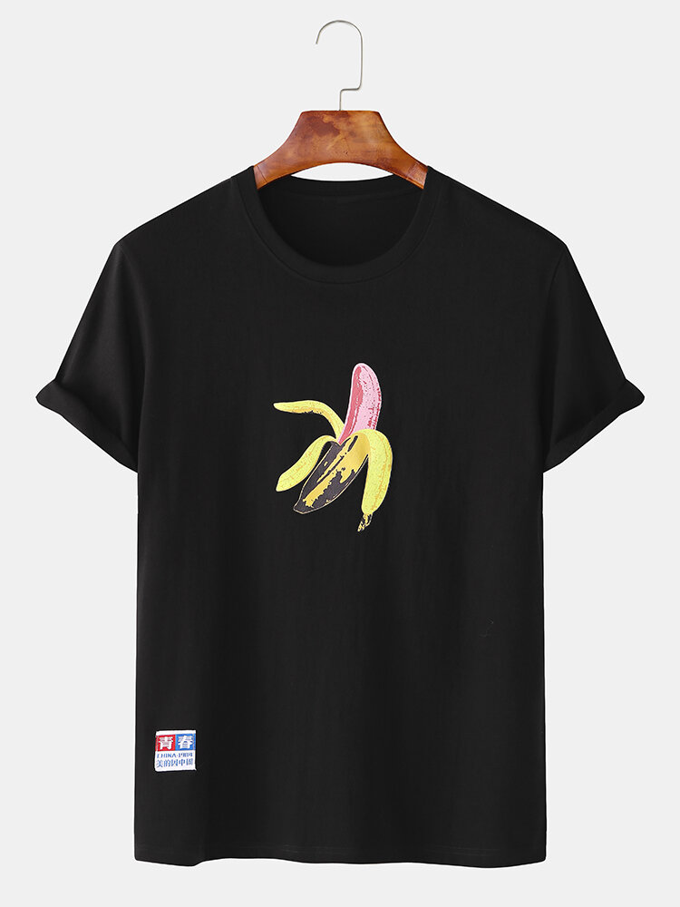 Mens Funny Cartoon Fruit Banana Little Tag T-shirts